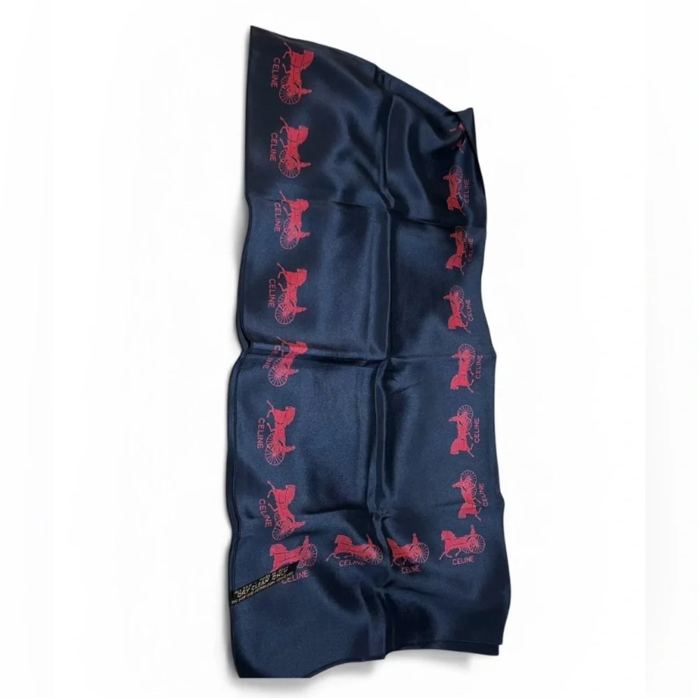 Celine Paris Navy and Red Silk Long Scarf
